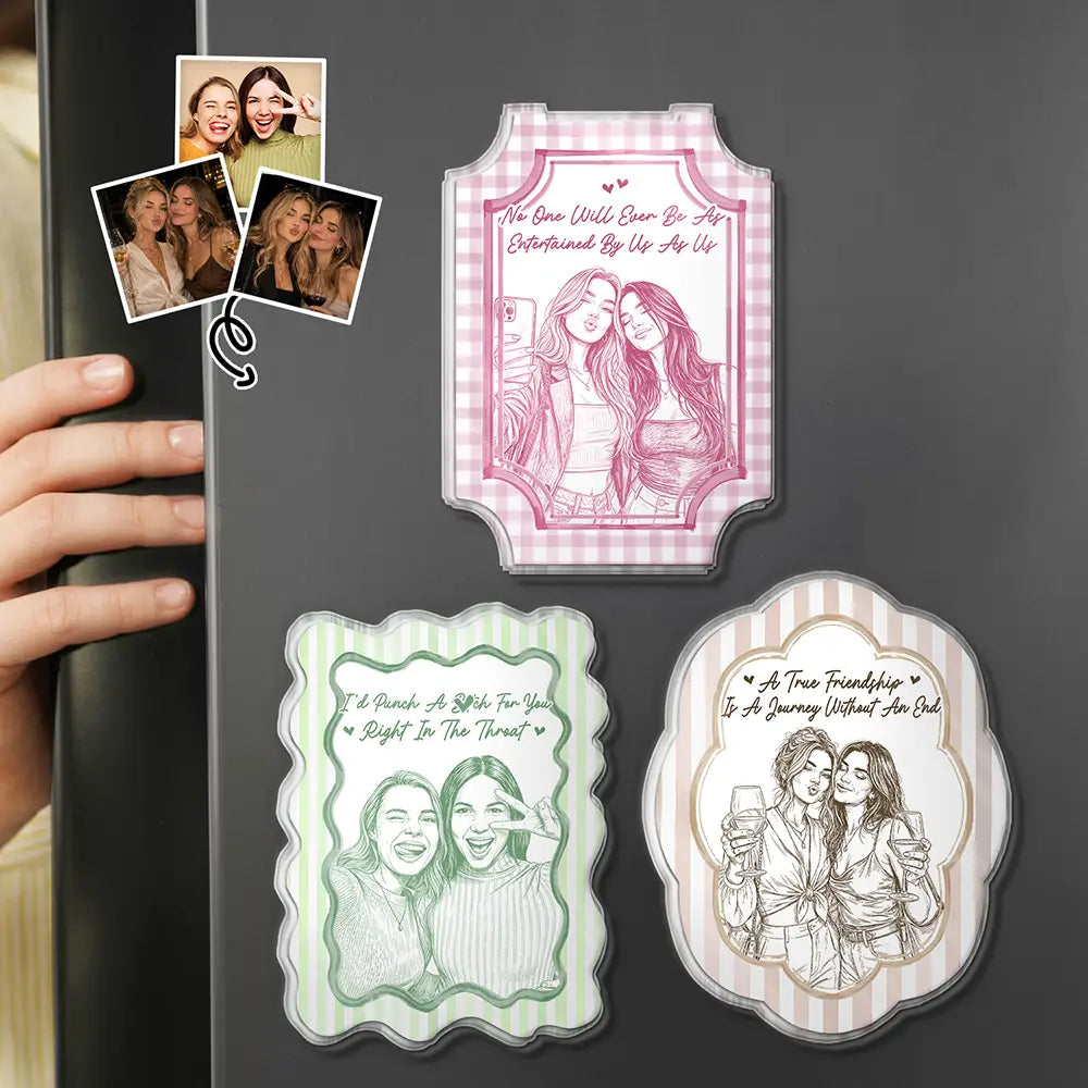 Custom Photo Pencil Sketch Bestie Portrait A True Friendship - Personalized Acrylic Magnet