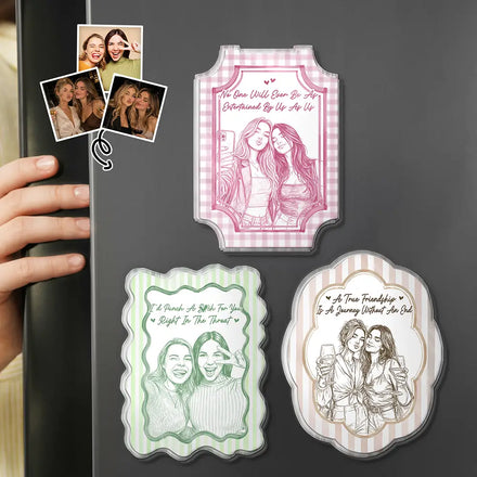 Custom Photo Pencil Sketch Bestie Portrait A True Friendship - Personalized Acrylic Magnet