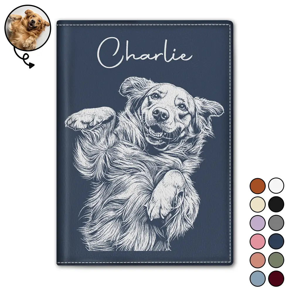 Custom Photo, Beach, Art Design, Summer, Pet Lovers, Playful, Photo - Pencil Sketch - Remove BG - Custom Photo Pencil Sketch Besties Family Pet Funny Portrait - Personalized Passport Cover, Passport Holder
