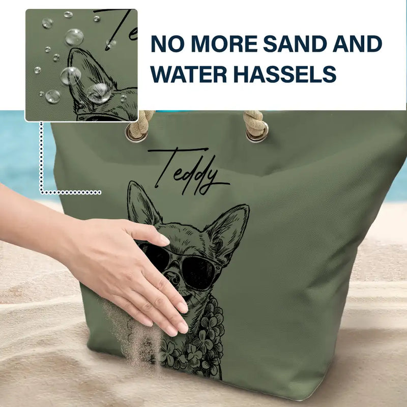 Custom Photo, Beach, Art Design, Summer, Pet Lovers, Playful, Photo - Pencil Sketch - Remove BG - Custom Photo Pencil Sketch Besties Family Pet Funny Portrait - Personalized Beach Bag