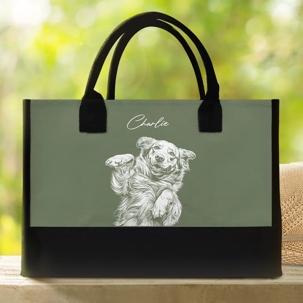 Custom Photo,Beach,Art Design,Summer,Pet Lovers,Playful,Photo - Pencil Sketch - Remove BG - Custom Photo Pencil Sketch Besties Family Pet Funny Portrait - Personalized Canvas Tote Bag
