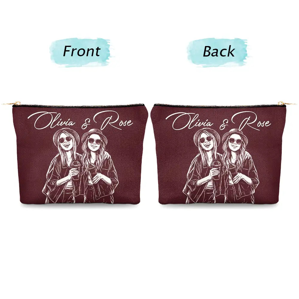 Custom Photo,Beach,Art Design,Summer,Pet Lovers,Playful,Photo - Pencil Sketch - Remove BG - Custom Photo Pencil Sketch Besties Family Pet Funny Portrait - Personalized Cosmetic Bag