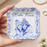 Gift For Bestie,Gift For Women,Gift For Sisters,Happy - Custom Photo Pencil Sketch Besties Forever - Personalized Ring Dish