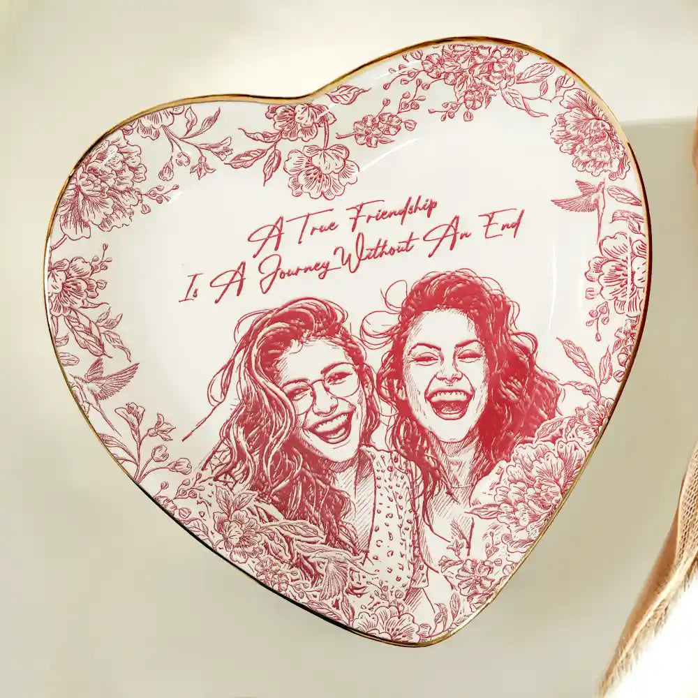 Gift For Bestie,Gift For Women,Gift For Sisters,Happy - Custom Photo Pencil Sketch Besties Forever - Personalized Ring Dish