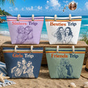 Custom Photo,Beach,Art Design,Summer,Gift For Bestie,Playful,Photo - Pencil Sketch - Remove BG - Custom Photo Pencil Sketch Besties Trip Retro - Personalized Beach Bag