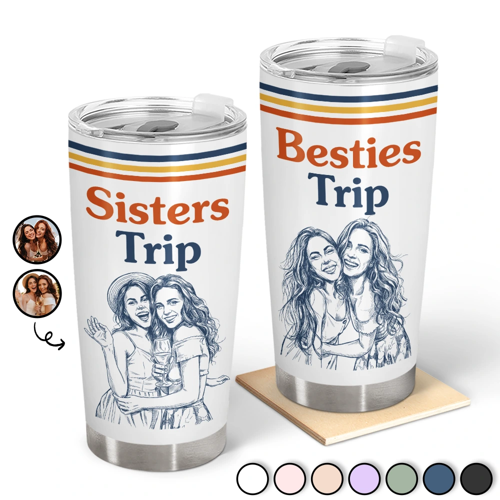 Custom Photo Pencil Sketch Besties Trip Retro - Personalized Tumbler