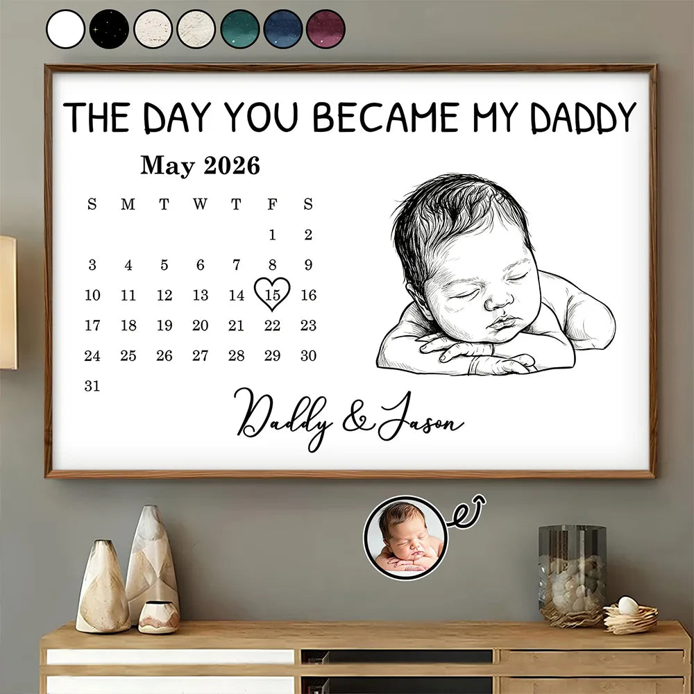 Custom Photo Pencil Sketch Calendar The Day You Became My Mom Dad - Personalized Poster