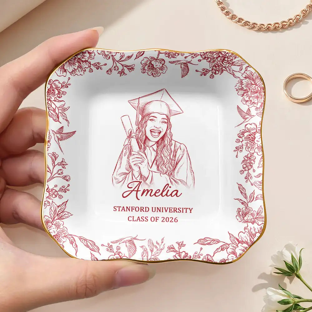 Graduation,Happy - Custom Photo Pencil Sketch Congrats Graduation - Personalized Ring Dish