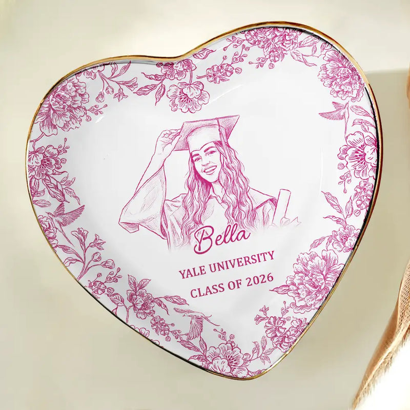 Graduation,Happy - Custom Photo Pencil Sketch Congrats Graduation - Personalized Ring Dish