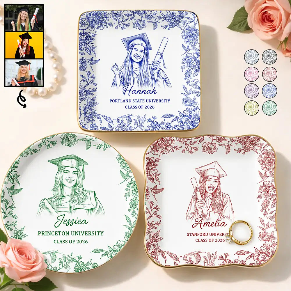 Custom Photo Pencil Sketch Congrats Graduation - Personalized Ring Dish