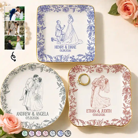 Custom Photo Pencil Sketch Couple Wedding Anniversary - Personalized Ring Dish
