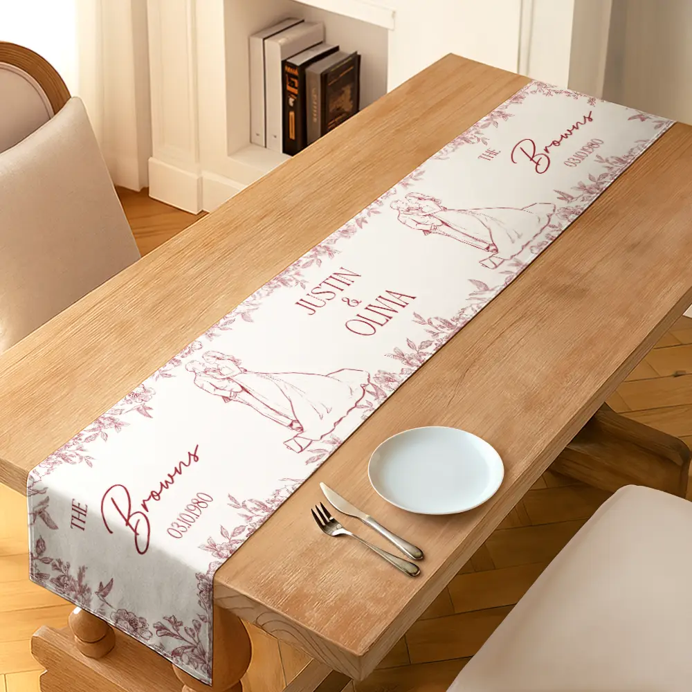 Art Design, Custom Photo, Married Couple, Romantic, Gift For Couples, Wedding, Photo - Pencil Sketch - Remove BG - Custom Photo Pencil Sketch Couples Wedding Engaged Bachelor Party - Personalized Table Runner