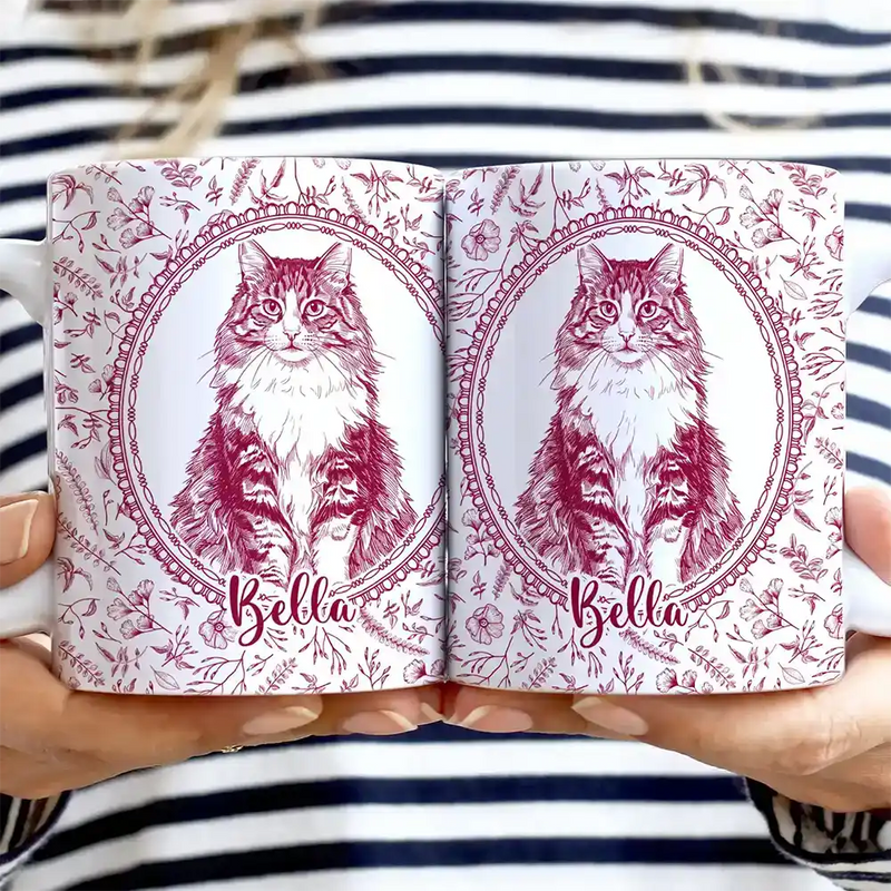 Art Design,Pet Memorial,Cozy,Pet Lovers,Memorial,Photo - Pencil Sketch - Remove BG - Custom Photo Pencil Sketch Dog Cat Pet Portrait Toile Remembrance - Personalized White Edge-to-Edge Mug