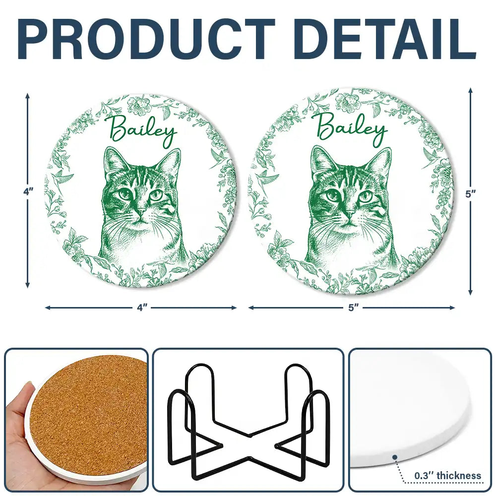 Pet Lovers,Pet Mom,Pet Dad,Dog Lovers,Dog Mom,Dog Dad,Cat Lovers,Cat Mom,Cat Dad,Love,Custom Photo - Custom Photo Pencil Sketch Dog Cat Portrait - Personalized Ceramic Coaster