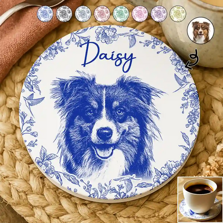 Custom Photo Pencil Sketch Dog Cat Portrait - Personalized Ceramic Coaster
