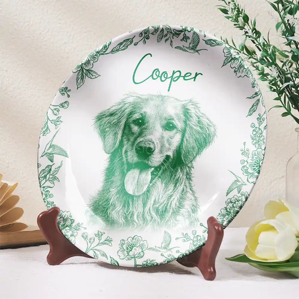 Pet Lovers,Pet Mom,Pet Dad,Dog Lovers,Dog Mom,Dog Dad,Cat Lovers,Cat Mom,Cat Dad,Love,Custom Photo - Custom Photo Pencil Sketch Dog Cat Portrait - Personalized Ceramic Plate