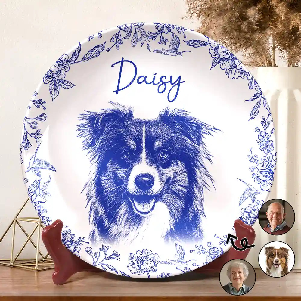 Custom Photo Pencil Sketch Dog Cat Portrait - Personalized Ceramic Plate