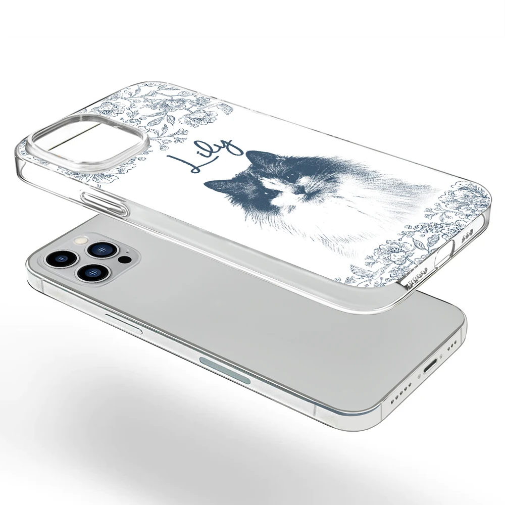 Pet Lovers,Pet Mom,Pet Dad,Dog Lovers,Dog Mom,Dog Dad,Cat Lovers,Cat Mom,Cat Dad,Love,Custom Photo - Custom Photo Pencil Sketch Dog Cat Portrait - Personalized Clear Phone Case