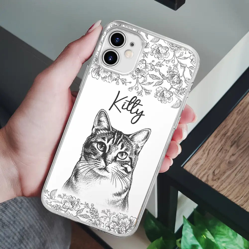 Pet Lovers,Pet Mom,Pet Dad,Dog Lovers,Dog Mom,Dog Dad,Cat Lovers,Cat Mom,Cat Dad,Love,Custom Photo - Custom Photo Pencil Sketch Dog Cat Portrait - Personalized Clear Phone Case