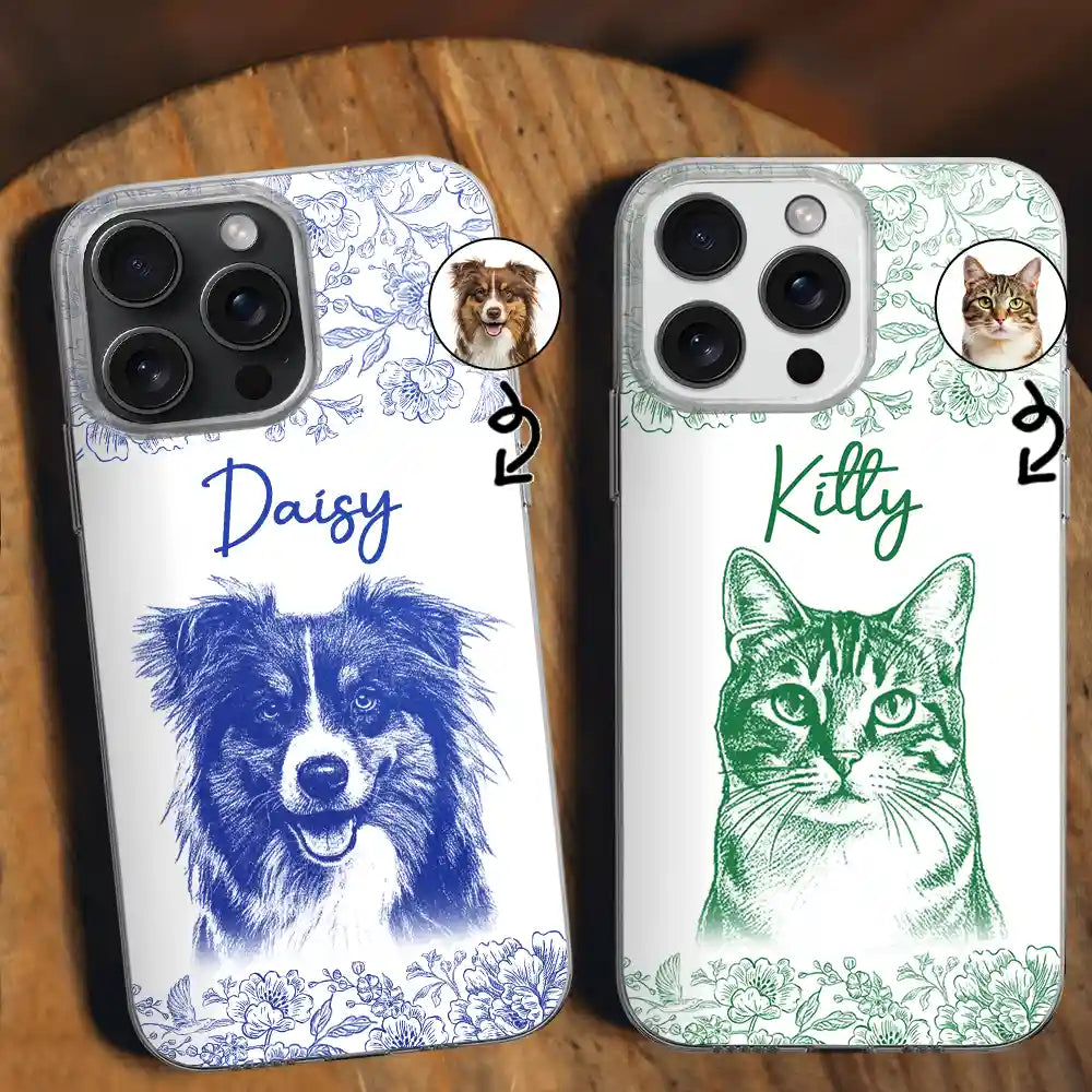 Custom Photo Pencil Sketch Dog Cat Portrait - Personalized Clear Phone Case