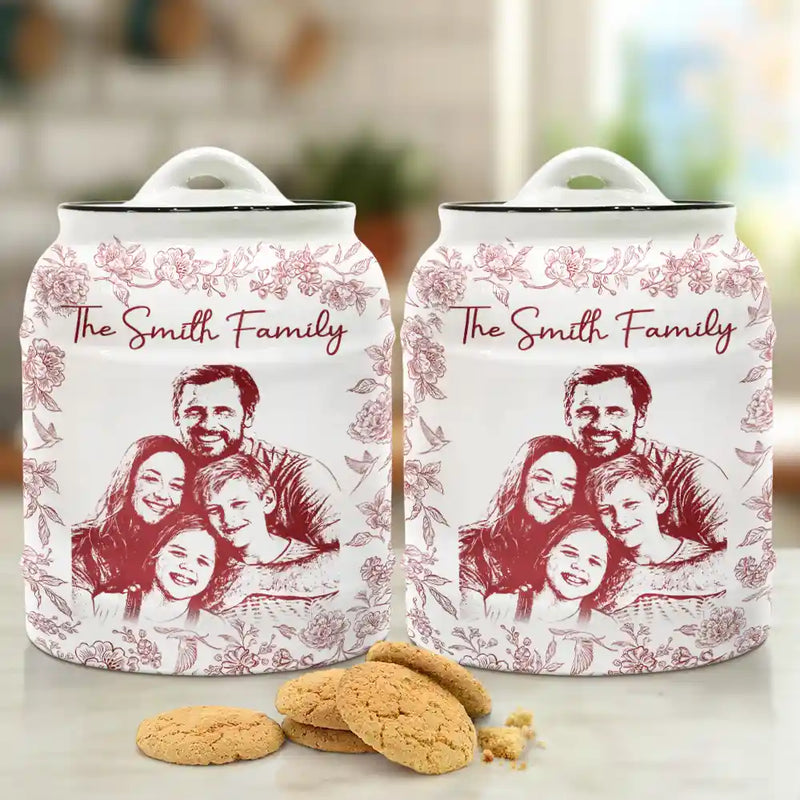 Family, Gift For Bestie, Dog Lovers, Cat Lovers, Happy, Custom Photo, Gift For Mother, Gift For Father - Custom Photo Pencil Sketch Dog Cat Portrait - Personalized Cookie Jar