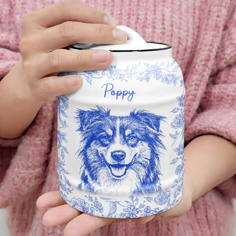 Family, Gift For Bestie, Dog Lovers, Cat Lovers, Happy, Custom Photo, Gift For Mother, Gift For Father - Custom Photo Pencil Sketch Dog Cat Portrait - Personalized Cookie Jar