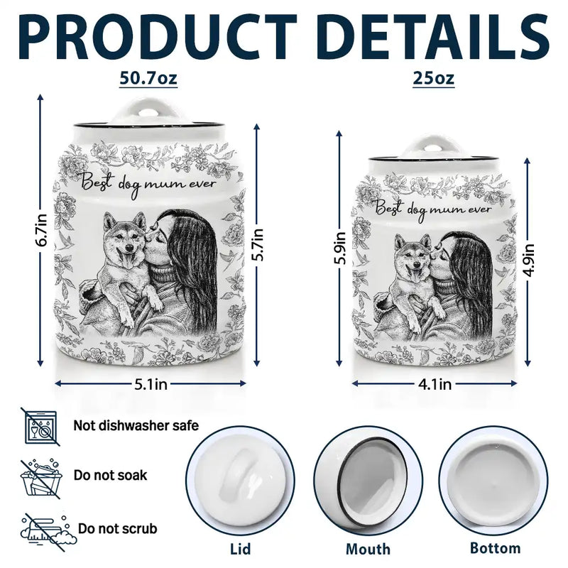 Family, Gift For Bestie, Dog Lovers, Cat Lovers, Happy, Custom Photo, Gift For Mother, Gift For Father - Custom Photo Pencil Sketch Dog Cat Portrait - Personalized Cookie Jar