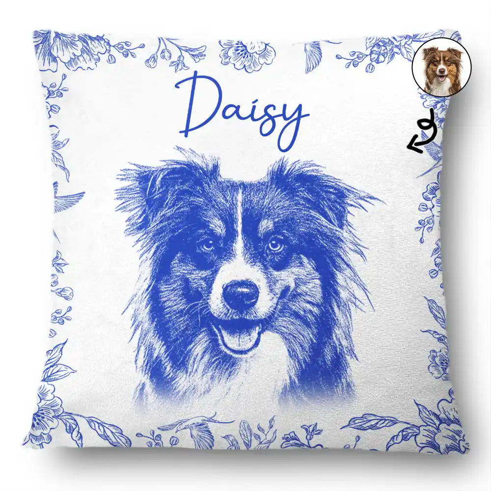 Pet Lovers,Pet Mom,Pet Dad,Dog Lovers,Dog Mom,Dog Dad,Cat Lovers,Cat Mom,Cat Dad,Love,Custom Photo - Custom Photo Pencil Sketch Dog Cat Portrait - Personalized Pillow