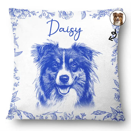 Custom Photo Pencil Sketch Dog Cat Portrait - Personalized Pillow