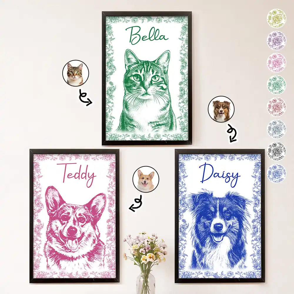 Custom Photo Pencil Sketch Dog Cat Portrait - Personalized Poster