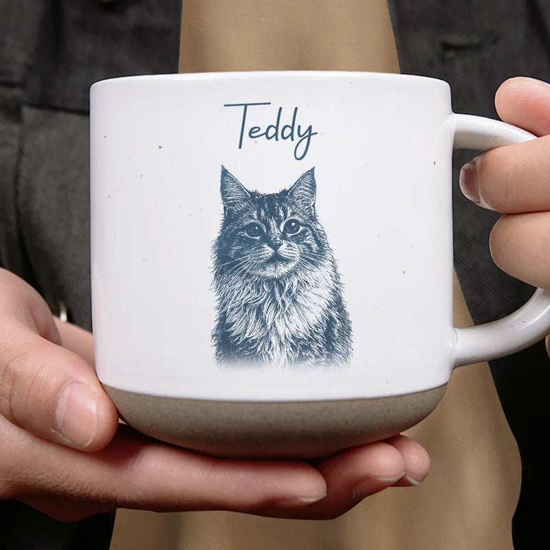 Pet Lovers,Pet Mom,Pet Dad,Dog Lovers,Dog Mom,Dog Dad,Cat Lovers,Cat Mom,Cat Dad,Love,Custom Photo - Custom Photo Pencil Sketch Dog Cat Portrait - Personalized Pottery Mug