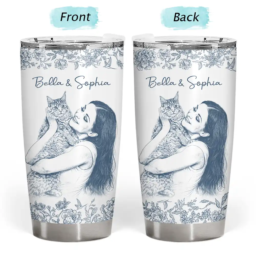 Pet Lovers,Pet Mom,Pet Dad,Dog Lovers,Dog Mom,Dog Dad,Cat Lovers,Cat Mom,Cat Dad,Happy,Custom Photo - Custom Photo Pencil Sketch Dog Cat Portrait - Personalized Tumbler
