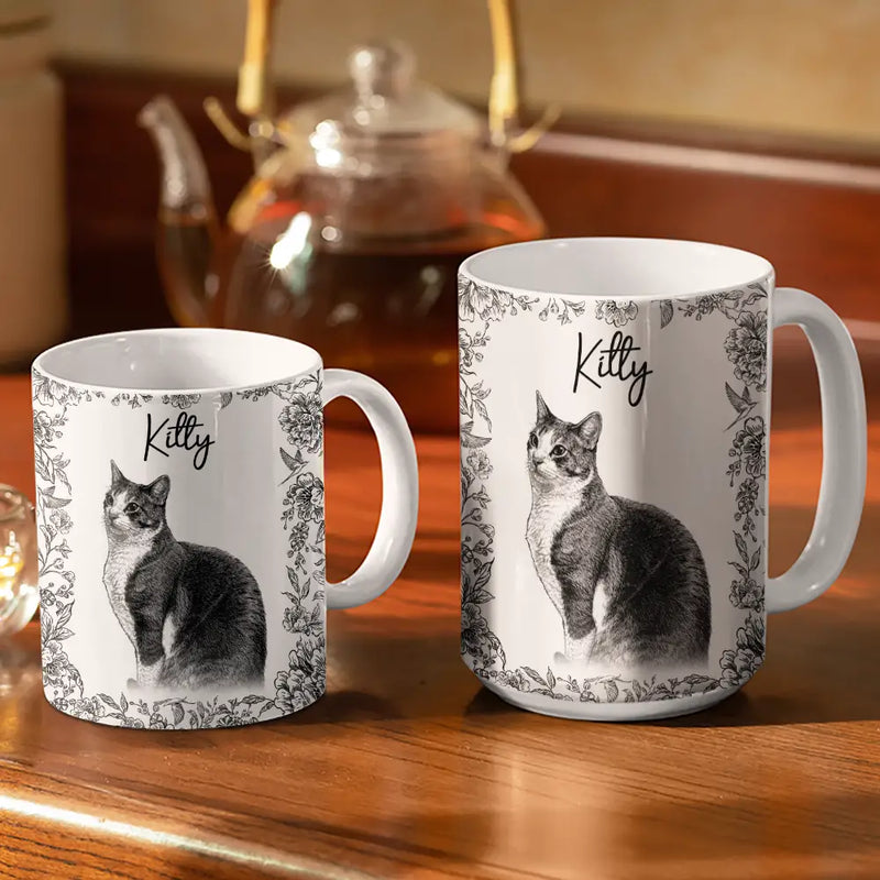 Pet Lovers,Pet Mom,Pet Dad,Dog Lovers,Dog Mom,Dog Dad,Cat Lovers,Cat Mom,Cat Dad,Love,Custom Photo - Custom Photo Pencil Sketch Dog Cat Portrait - Personalized White Edge-to-Edge Mug