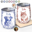 Pet Lovers,Pet Mom,Pet Dad,Dog Lovers,Dog Mom,Dog Dad,Cat Lovers,Cat Mom,Cat Dad,Happy,Custom Photo - Custom Photo Pencil Sketch Dog Cat Portrait - Personalized Wine Tumbler