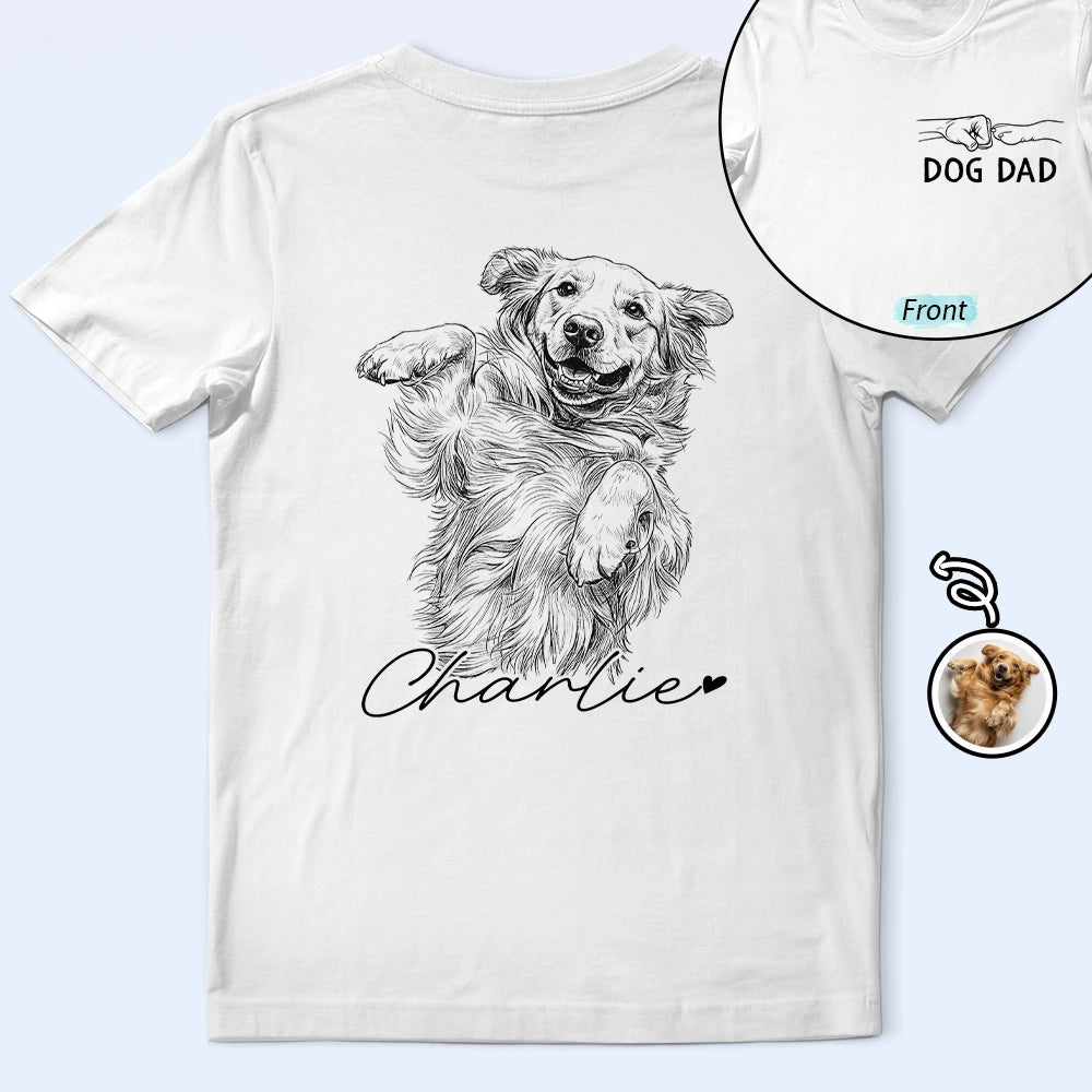 Gift For Mother,Gift For Father,Love,New Dad,New Mom - Custom Photo Pencil Sketch Dog Mom Dog Dad Hand Punch - Personalized T Shirt