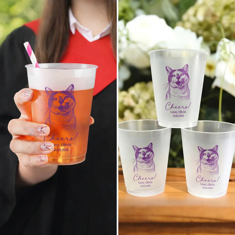 Pet Lovers,Pet Mom,Pet Dad,Pet Couple,Dog Lovers,Dog Mom,Dog Dad,Dog Couple,Cat Lovers,Cat Mom,Cat Dad,Cat Couple,Happy - Custom Photo Pencil Sketch Drink On Me Lovely Pet Face - Personalized Frosted Cups