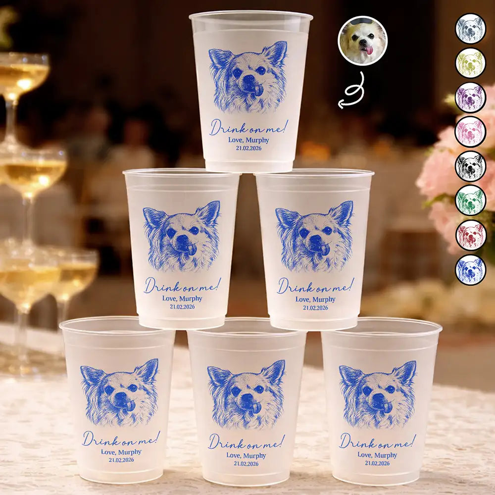 Pet Lovers,Pet Mom,Pet Dad,Pet Couple,Dog Lovers,Dog Mom,Dog Dad,Dog Couple,Cat Lovers,Cat Mom,Cat Dad,Cat Couple,Happy - Custom Photo Pencil Sketch Drink On Me Lovely Pet Face - Personalized Frosted Cups