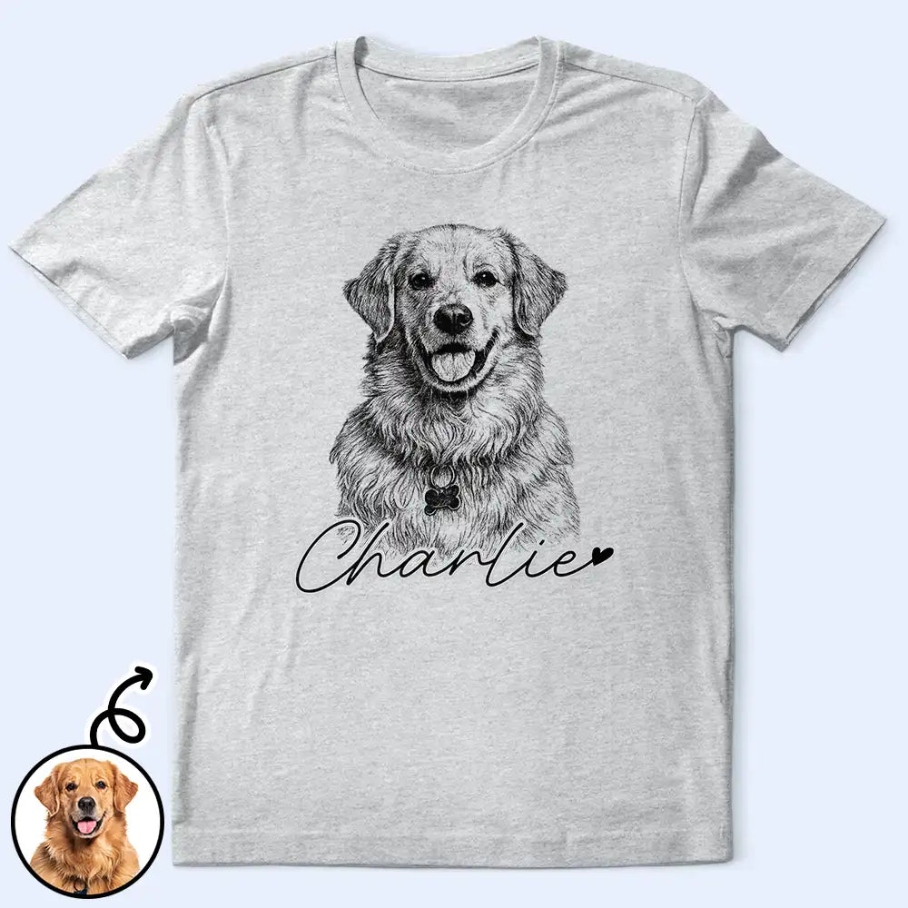 Custom Photo,Family,Pet Lovers,Happy,Gift For Bestie,Non-Eng,Photo - Pencil Sketch,Playful - Custom Photo Pencil Sketch Family Besties Dog Cat Portrait - Personalised T Shirt