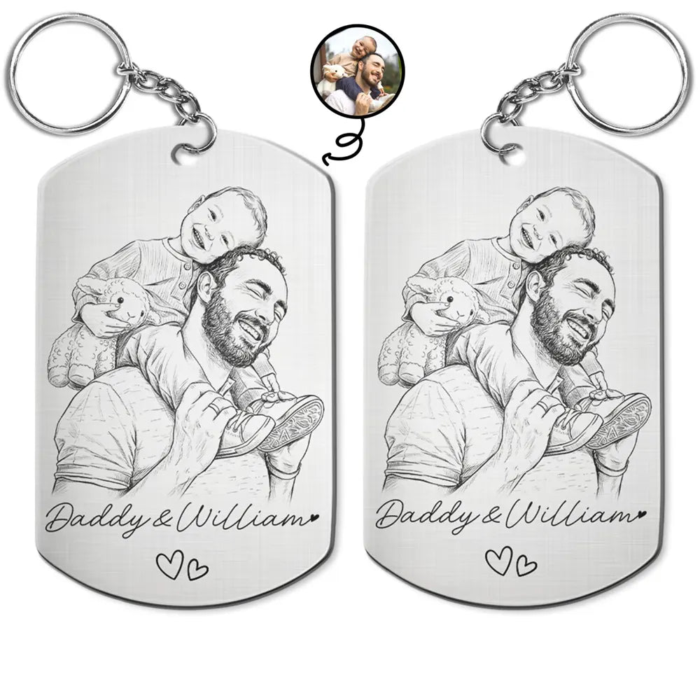 Custom Photo Pencil Sketch Family Dog Cat Portrait - Personalized Aluminum Keychain
