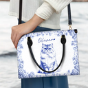 Family,Gift For Bestie,Dog Lovers,Cat Lovers,Happy,Custom Photo,Gift For Mother,Gift For Father - Custom Photo Pencil Sketch Family Dog Cat Portrait - Personalized Leather Bag