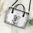 Family,Gift For Bestie,Dog Lovers,Cat Lovers,Happy,Custom Photo,Gift For Mother,Gift For Father - Custom Photo Pencil Sketch Family Dog Cat Portrait - Personalized Leather Bag