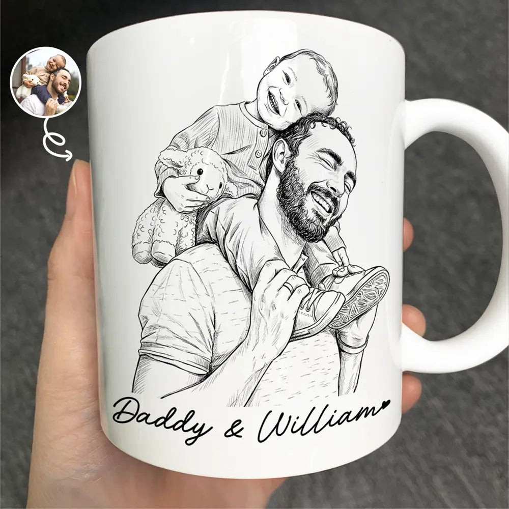 Custom Photo Pencil Sketch Family Dog Cat Portrait - Personalized Mug