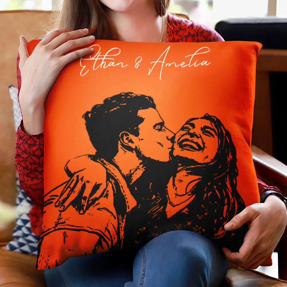 Family,Gift For Bestie,Dog Lovers,Cat Lovers,Happy,Custom Photo,Gift For Mother,Gift For Father - Custom Photo Pencil Sketch Family Dog Cat Portrait - Personalized Pillow