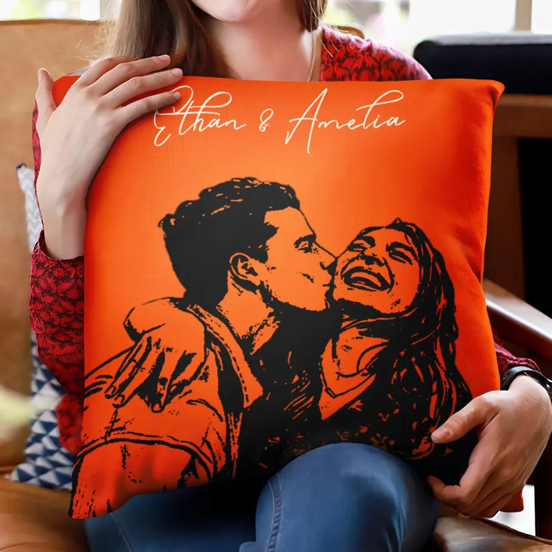 Family,Gift For Bestie,Dog Lovers,Cat Lovers,Happy,Custom Photo,Gift For Mother,Gift For Father - Custom Photo Pencil Sketch Family Dog Cat Portrait - Personalized Pillow