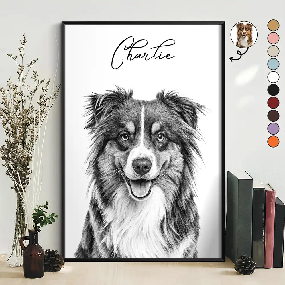 Custom Photo Pencil Sketch Family Dog Cat Portrait - Personalized Poster