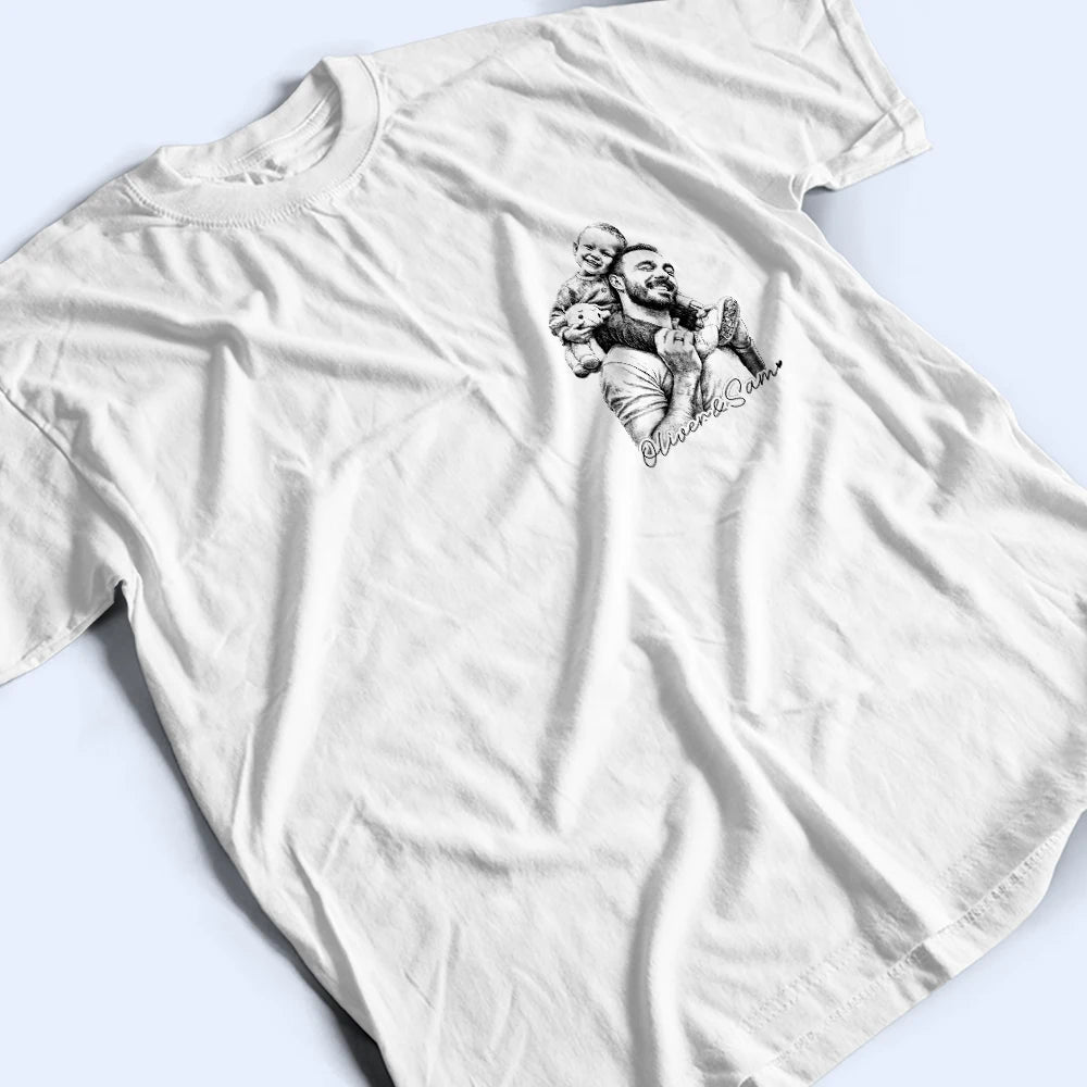 Family,Gift For Bestie,Dog Lovers,Cat Lovers,Happy,Custom Photo,Gift For Mother,Gift For Father - Custom Photo Pencil Sketch Family Dog Cat Portrait - Personalized T Shirt