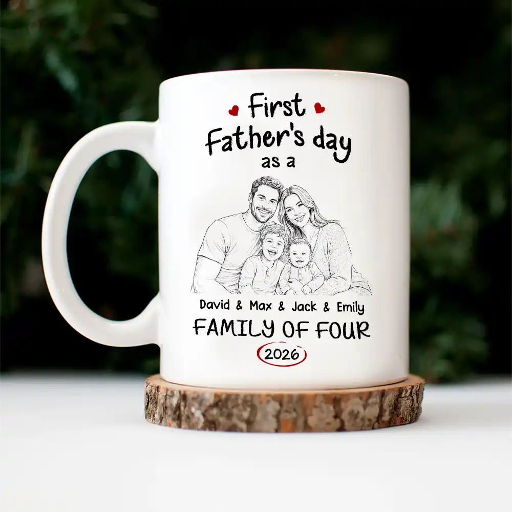 Gift For Mother,Gift For Father,Gift For Kids,Gift For Men,Gift For Women,Happy,Family,Custom Photo - Custom Photo Pencil Sketch First Time Ever As A Family Of Three - Personalized Mug