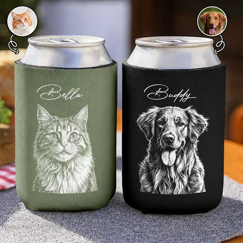 Custom Photo,Beach,Art Design,Summer,Pet Lovers,Playful,Photo - Pencil Sketch - Remove BG - Custom Photo Pencil Sketch Friends Family Pet Funny Portrait - Personalized Can Cooler Sleeve