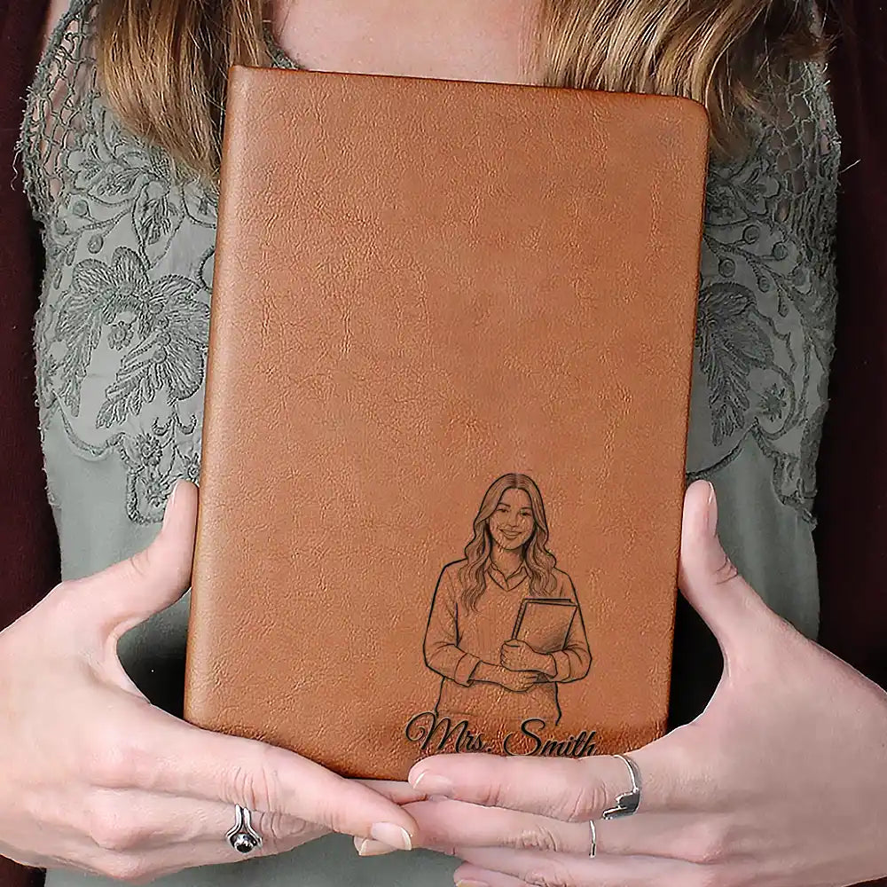 Grateful,Art Design,Teacher,Back To School,Retirement,Photo - Pencil Sketch - Remove BG - Custom Photo Pencil Sketch Funny Things My Students - Personalized Leather Journal