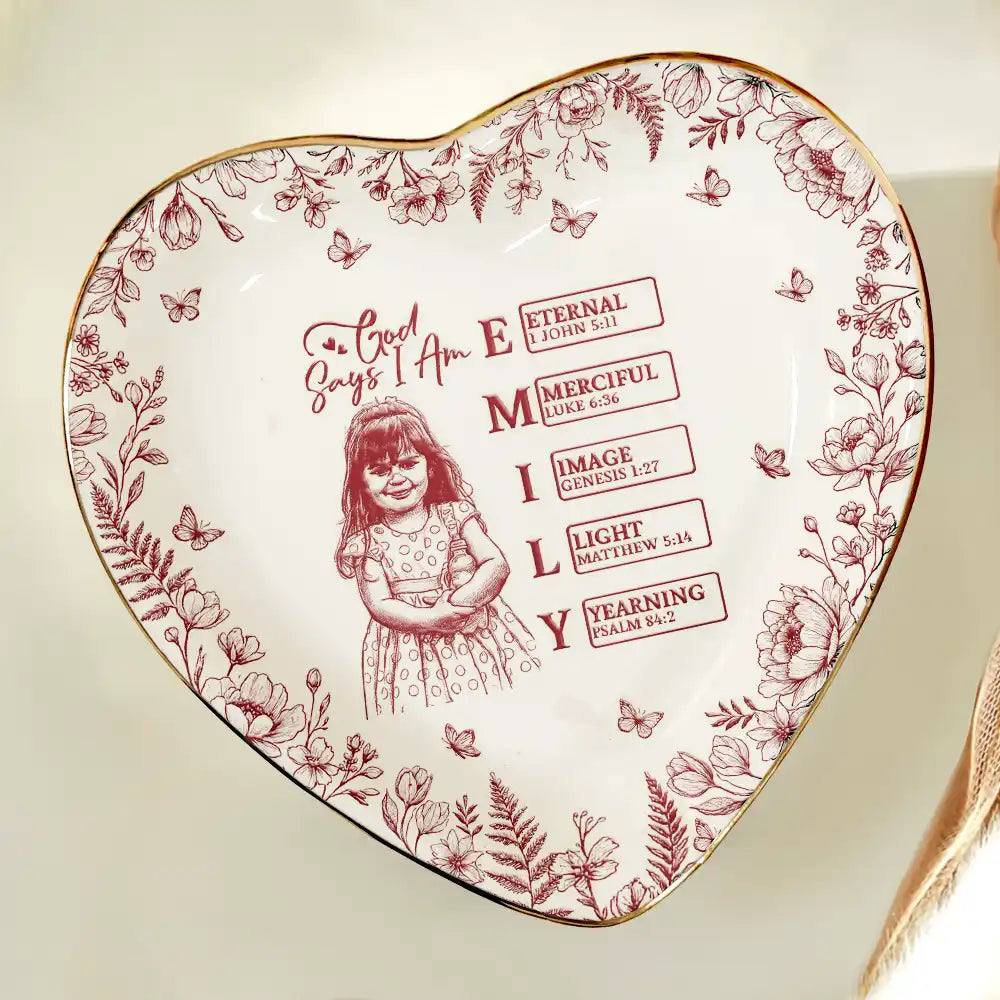 Custom Photo,Gift For Yourself,Gift For Women,Happy - Custom Photo Pencil Sketch God Says I Am - Personalized Ring Dish
